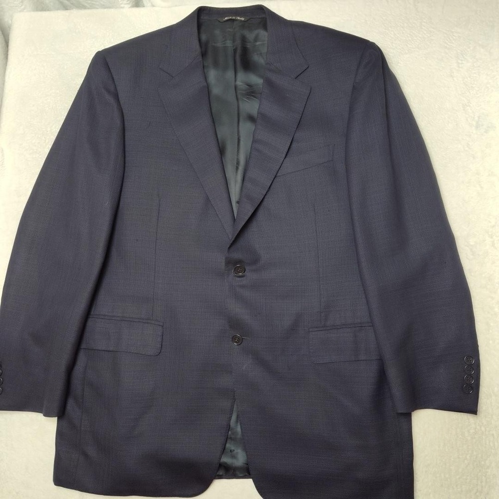 Canali Suit Jacket Mens IT 54 44R Blue Wool Check Tweed Classic Notch Blazer